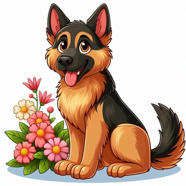 Caricatura de perro pastor alemán con fondo blanco de estilo vectorial