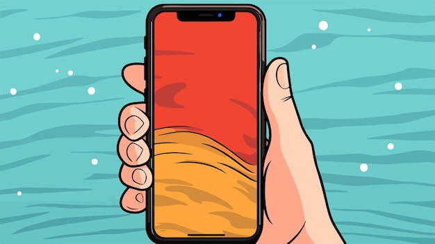 una caricatura de una persona sosteniendo un teléfono que dice que el teléfono está en el agua