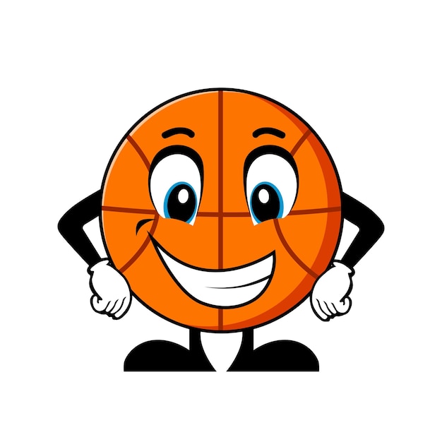 Caricatura de personaje de baloncesto sonriente con los brazos en las caderas Vector de personaje de mascota