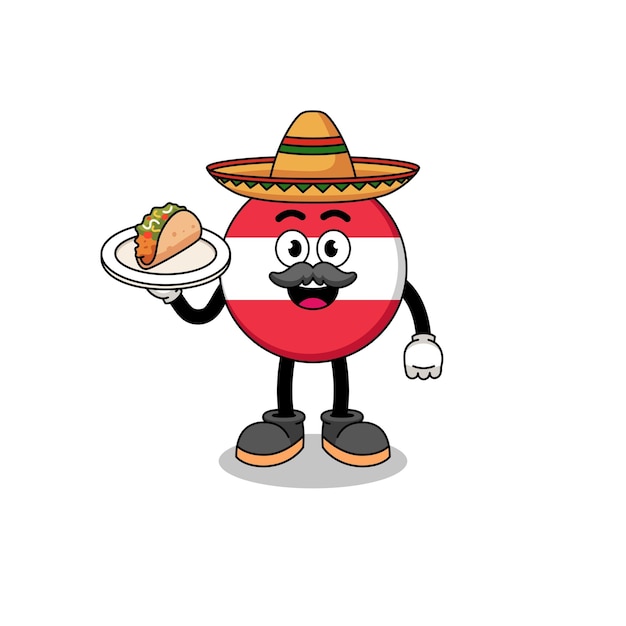 Caricatura de personaje de la bandera de austria como un diseño de personaje de chef mexicano