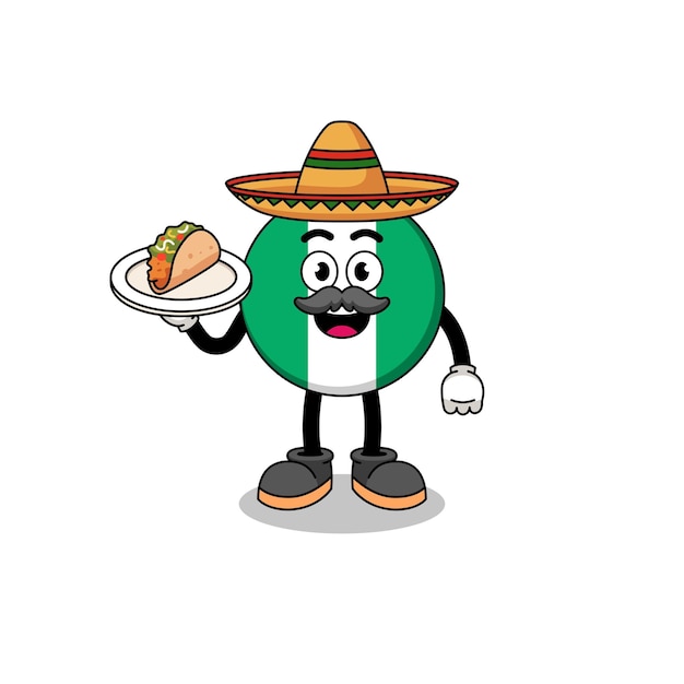 Caricatura de personaje de la bandera de nigeria como un diseño de personaje de chef mexicano