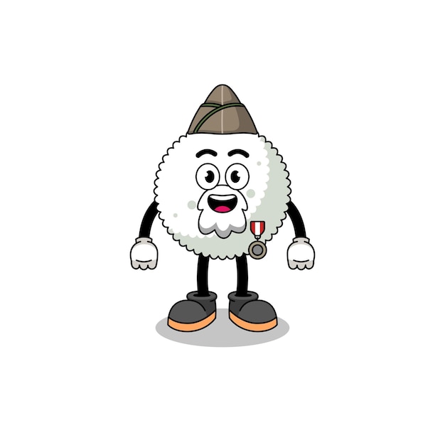 Caricatura de personaje de bola de arroz como veterano