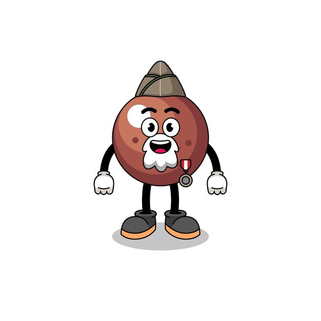 Caricatura de personaje de bola de chocolate como veterano.