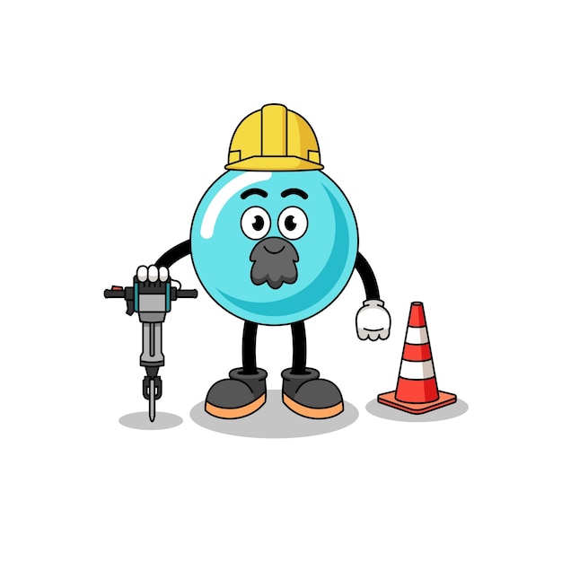 Caricatura de personaje de burbuja trabajando en la construcción de carreteras