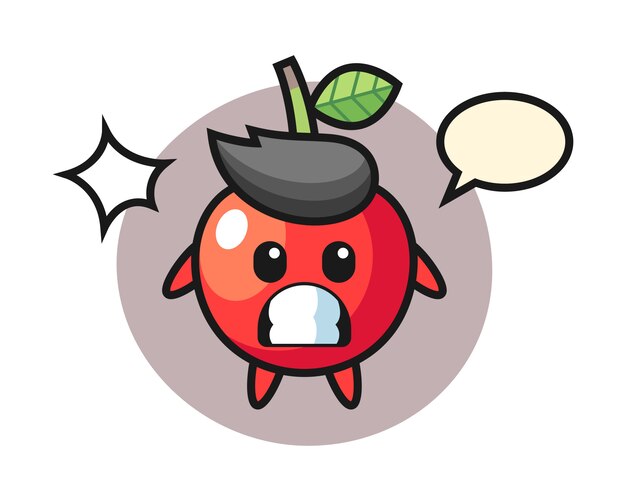 Caricatura de personaje cereza con gesto sorprendido, diseño de estilo lindo