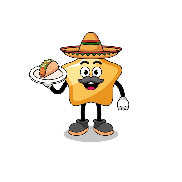 Caricatura de personaje de estrella como chef mexicano.