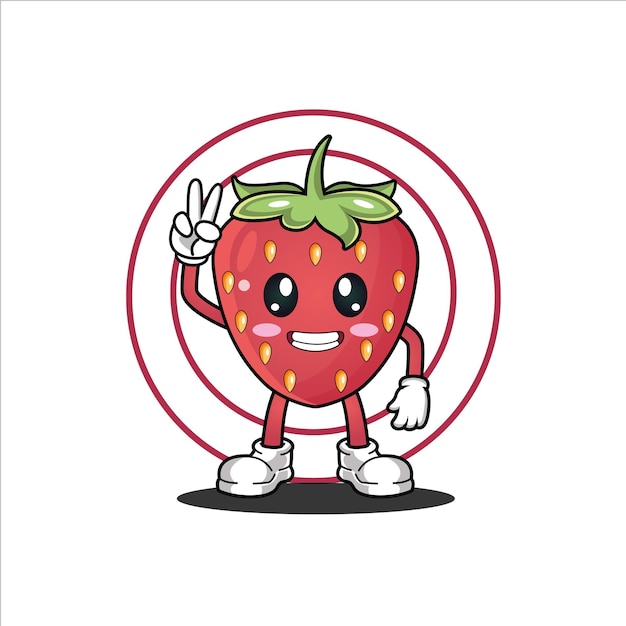 Una caricatura de un personaje de fresa con un círculo rojo y la palabra fresa.