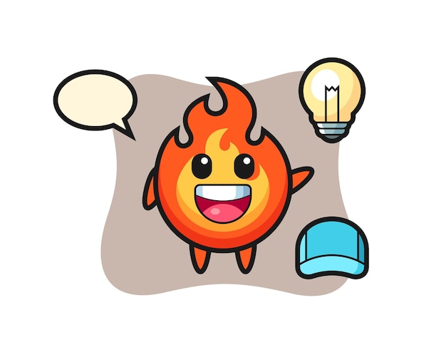 Caricatura de personaje de fuego consiguiendo la idea, diseño de estilo lindo para camiseta, pegatina, elemento de logotipo