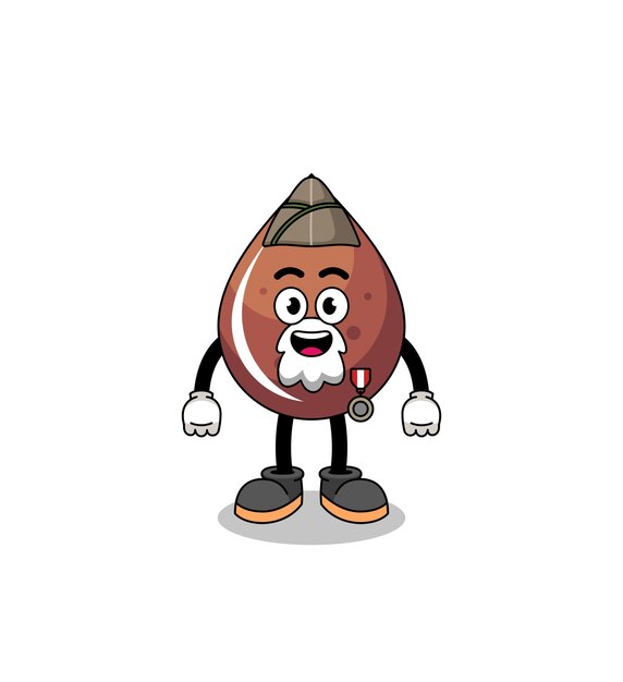 Caricatura de personaje de gota de chocolate como veterano