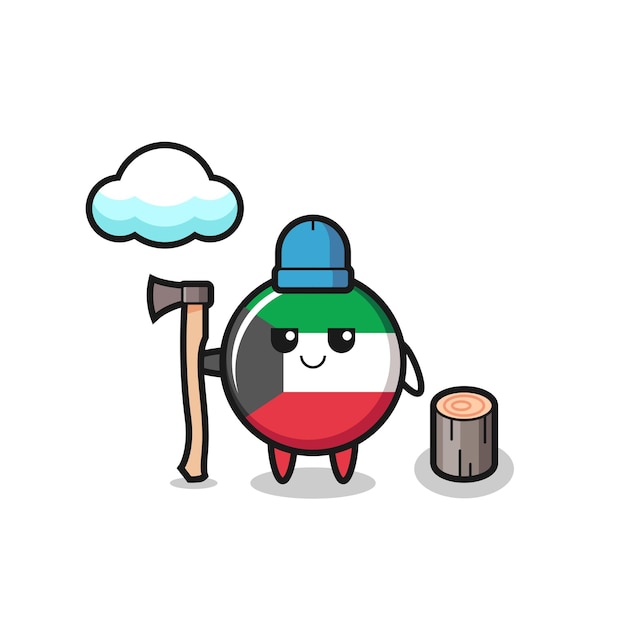 Caricatura de personaje de la insignia de la bandera de kuwait como leñador, diseño lindo