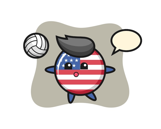 La caricatura del personaje de la insignia de la bandera del reino unido está jugando voleibol