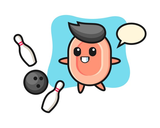 Caricatura de personaje de jabón está jugando bolos, estilo lindo para camiseta, pegatina, elemento de logotipo