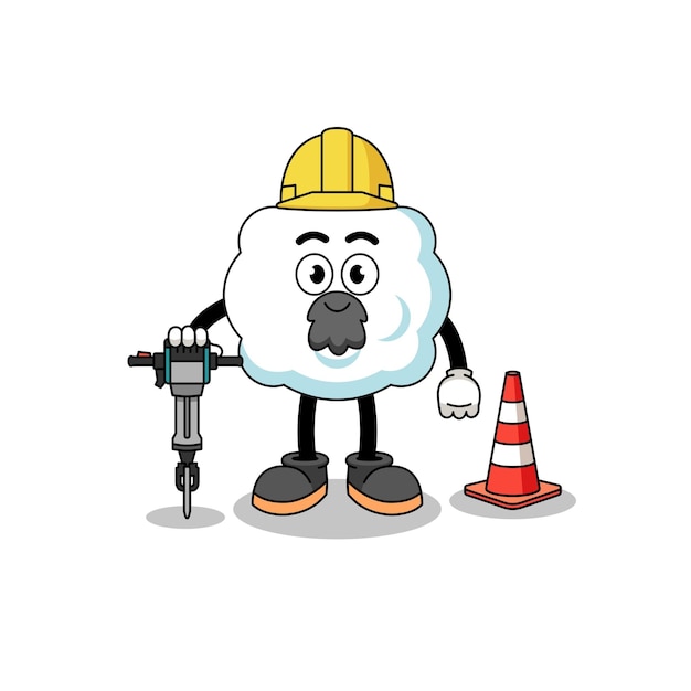 Caricatura de personaje de nube trabajando en la construcción de carreteras