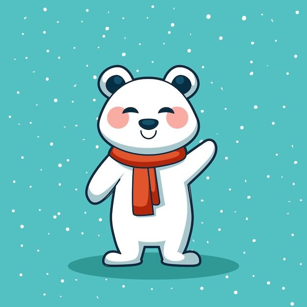 Caricatura de personaje de oso polar en temporada de invierno