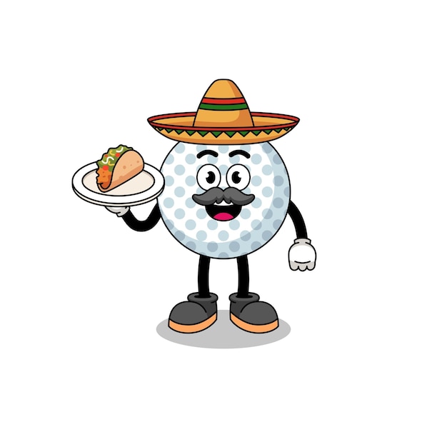 Caricatura de personaje de pelota de golf como chef mexicano