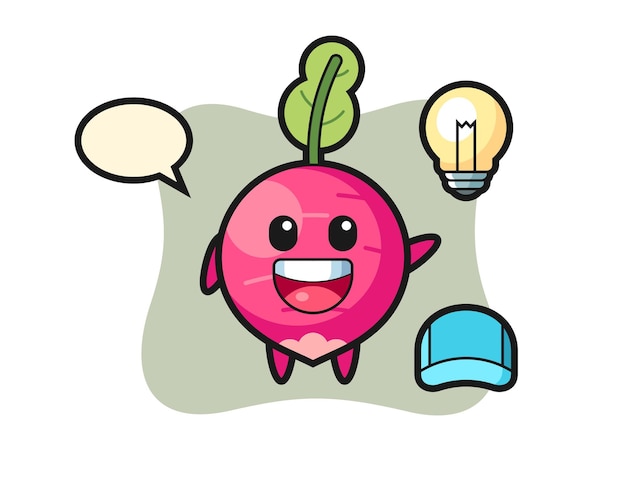 Caricatura de personaje de rábano entendiendo la idea, diseño de estilo lindo para camiseta, pegatina, elemento de logotipo