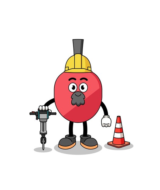 Caricatura de personaje de raqueta de tenis de mesa trabajando en la construcción de carreteras