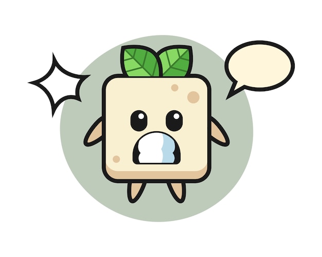 Caricatura de personaje de tofu con gesto de sorpresa, diseño de estilo lindo para camiseta