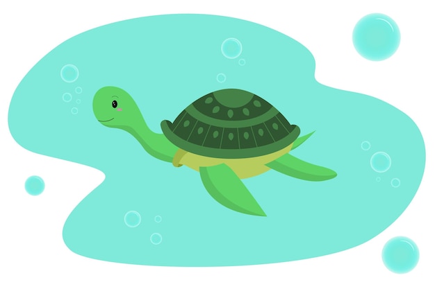 Caricatura de personaje de tortuga Tortuga de mar verde en estilo plano Ilustración vectorial