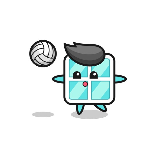 La caricatura del personaje de la ventana está jugando voleibol.