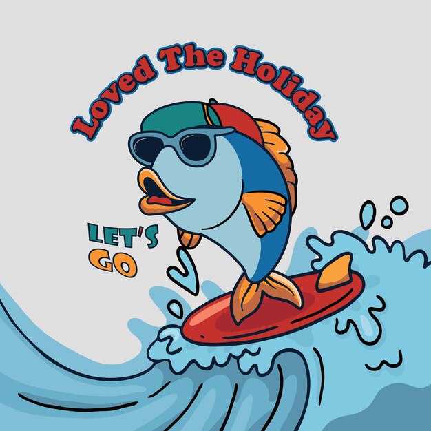 una caricatura de un pez azul con un pez azul en él y las palabras amor las vacaciones van van