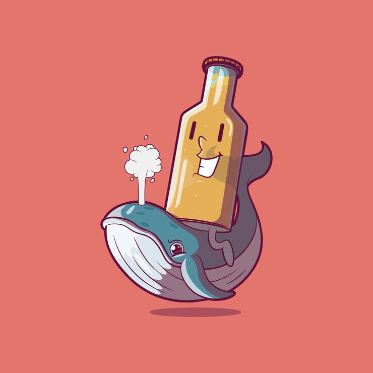 Vector una caricatura de un pez con una botella de cerveza en él