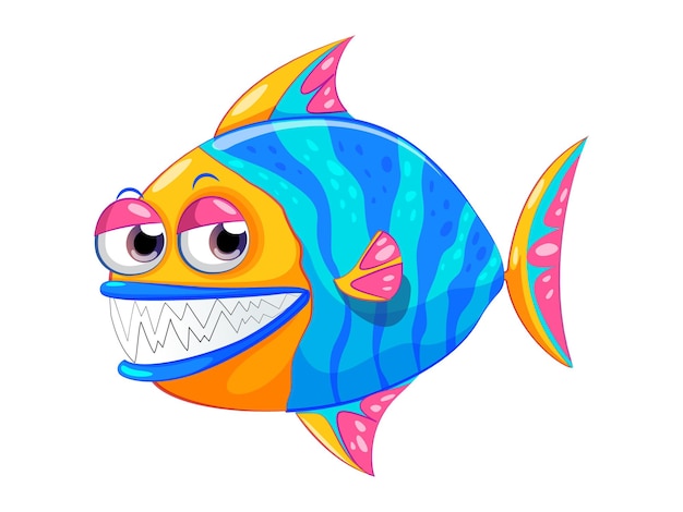 Una caricatura de un pez con ojos grandes y dientes rosados.