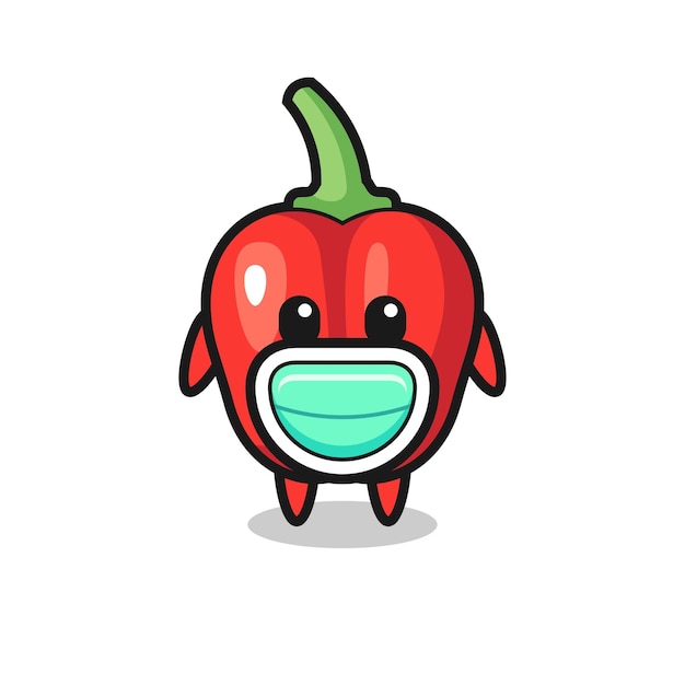 Caricatura de pimiento rojo lindo con una máscara, diseño de estilo lindo para camiseta, pegatina, elemento de logotipo