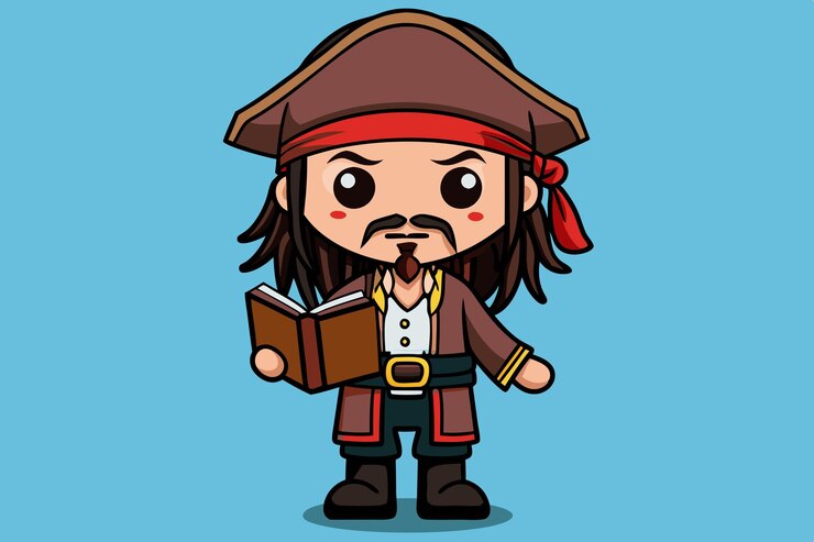 Vector una caricatura de un pirata con un libro titulado quot pirate quot