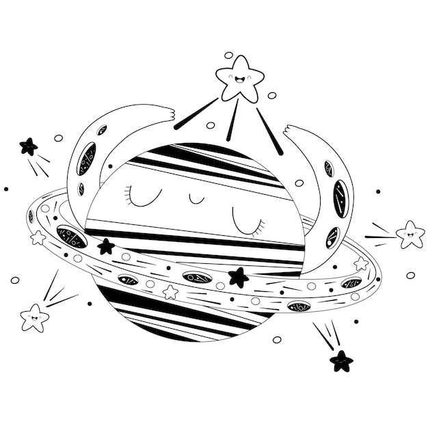 Una caricatura de un planeta con una estrella.