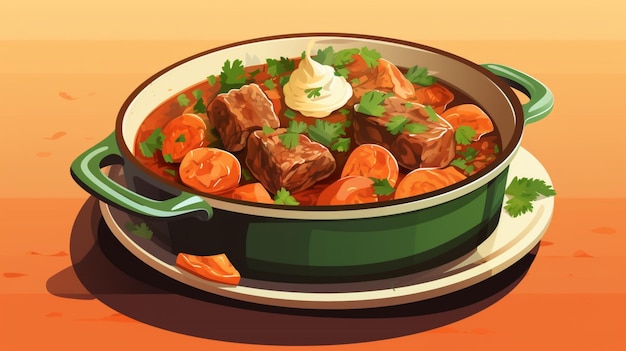 Vector una caricatura de un plato de comida con carne y verduras