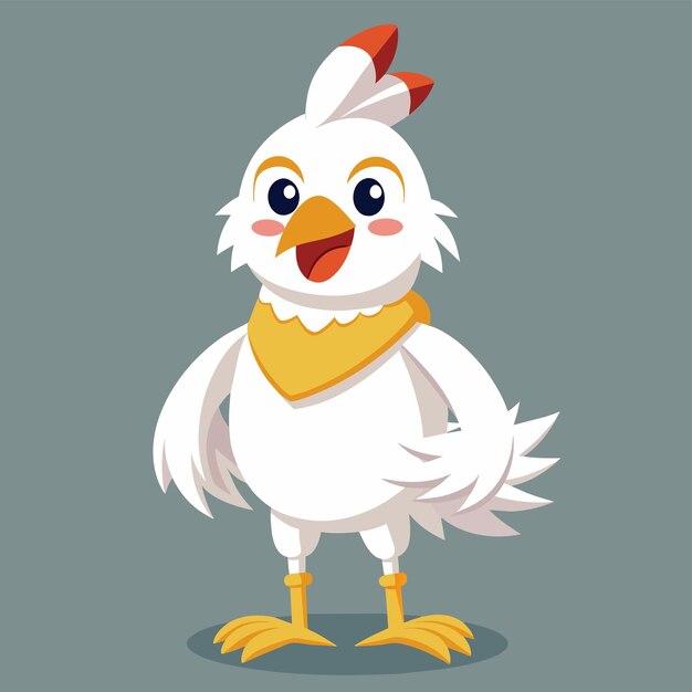Vector una caricatura de un pollo con una bufanda amarilla en él