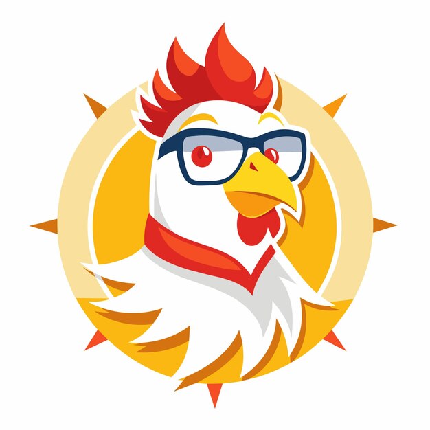 una caricatura de un pollo con gafas y un flamenco en la cara