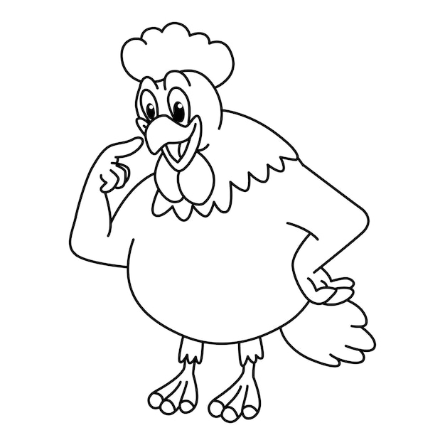 Vector caricatura de pollo graciosa para el libro de colorear