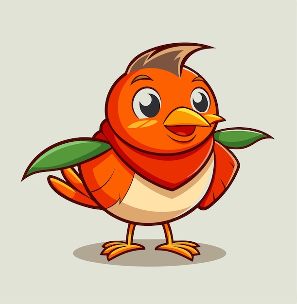 una caricatura de un pollo con una ramita y una camiseta