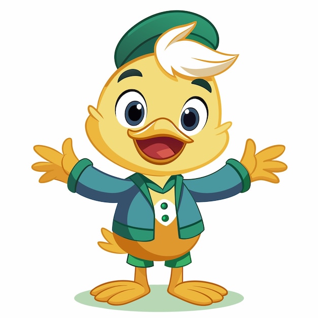 una caricatura de un pollo con un sombrero verde