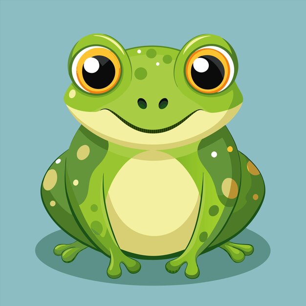 una caricatura de una rana con ojos amarillos y un fondo verde