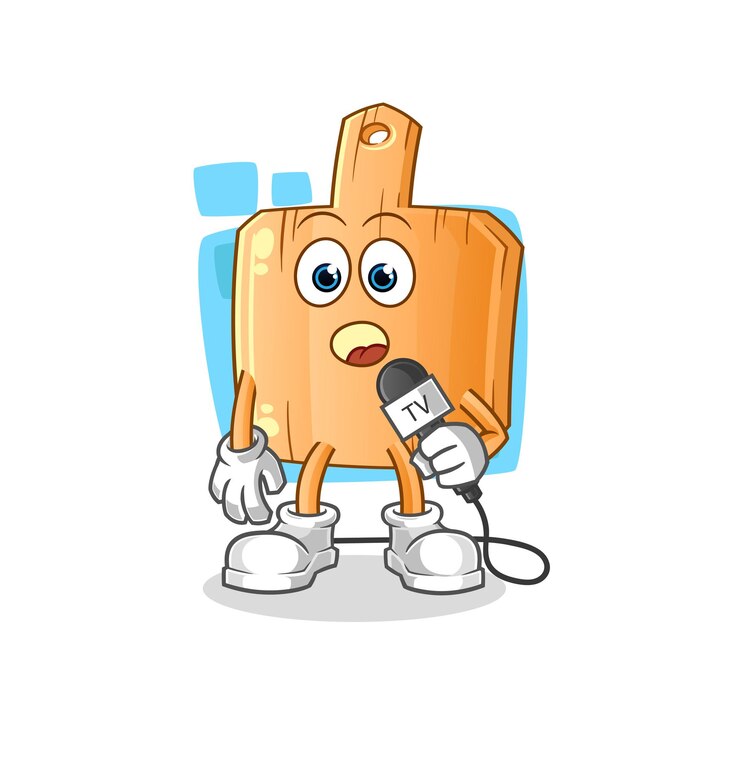 Vector la caricatura de reportero de televisión de mantel de madera. vector de mascota de dibujos animados