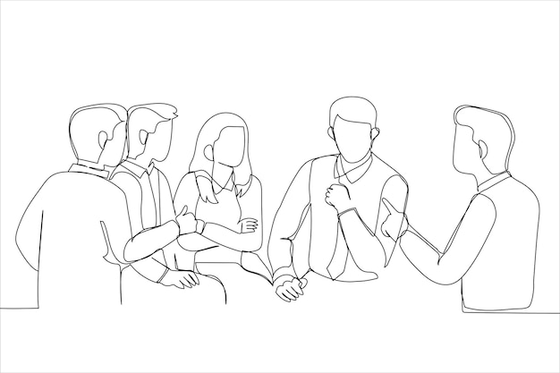 Caricatura de la reunión del grupo de apoyo estilo de arte de línea continua única