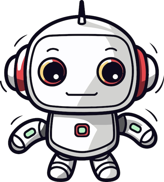 una caricatura de un robot con auriculares y un fondo blanco