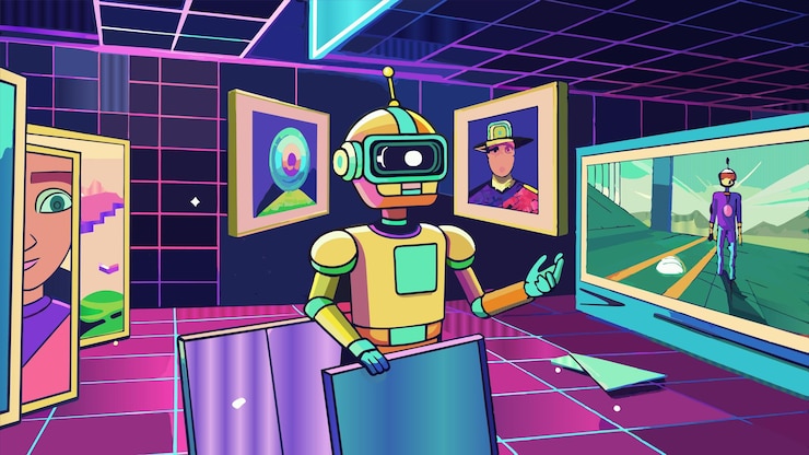 Vector una caricatura de un robot con un robot en la pantalla