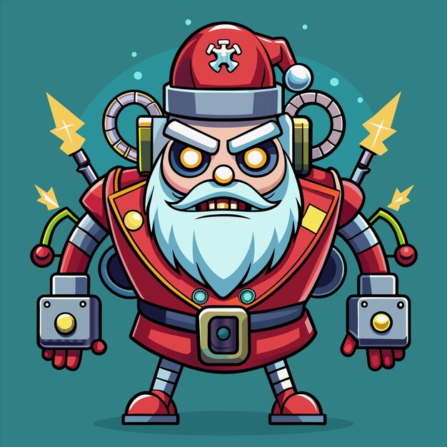 una caricatura de un robot con un sombrero rojo y un fondo verde