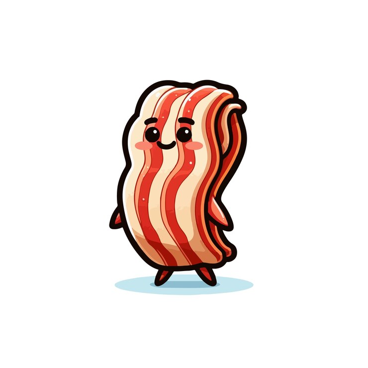 Vector una caricatura de un sándwich de tocino a rayas con corazones en el medio