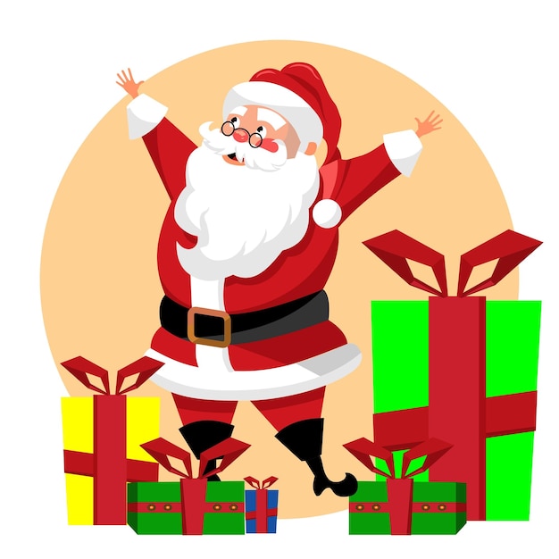 una caricatura de Santa Claus con los brazos en el aire