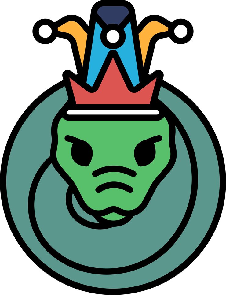 Vector una caricatura de una serpiente verde con una corona en la cabeza