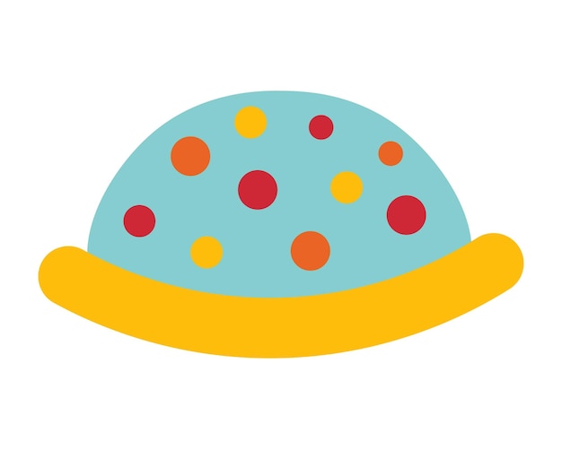 Una caricatura de un sombrero de payaso de circo con lunares rojos y amarillos