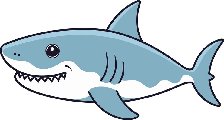Vector una caricatura de un tiburón con un tiburó en el medio