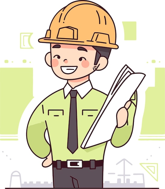 una caricatura de un trabajador de la construcción con un sombrero duro y corbata