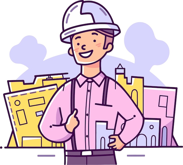 una caricatura de un trabajador de la construcción con un sombrero duro