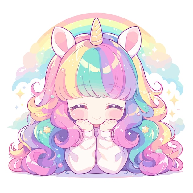 Vector una caricatura de un unicornio con un arco iris en la cara